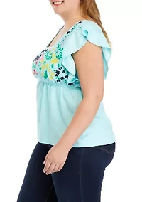 Plus Embroidered Bodice Top