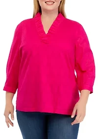 Plus Ruffle V-Neck Textured Top