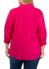 Plus Ruffle V-Neck Textured Top