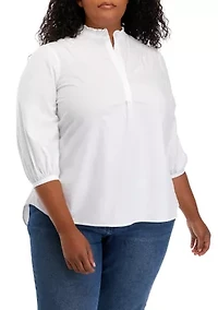Plus 3/4 Sleeve Mock Neck Blouse