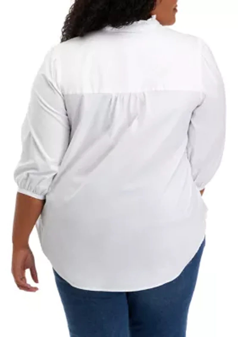 Plus 3/4 Sleeve Mock Neck Blouse