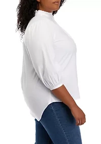 Plus 3/4 Sleeve Mock Neck Blouse