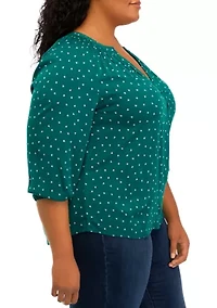 Plus Puff Sleeve Printed Peasant Top