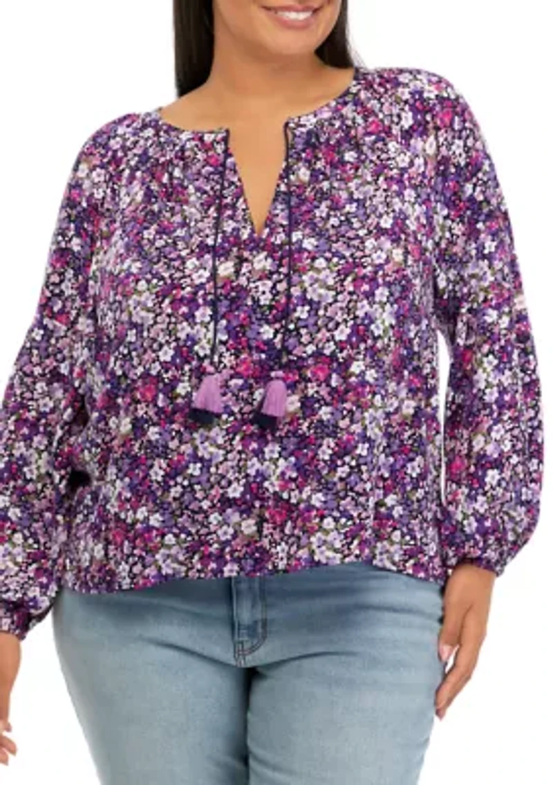 Plus Blouson Sleeve Floral Top