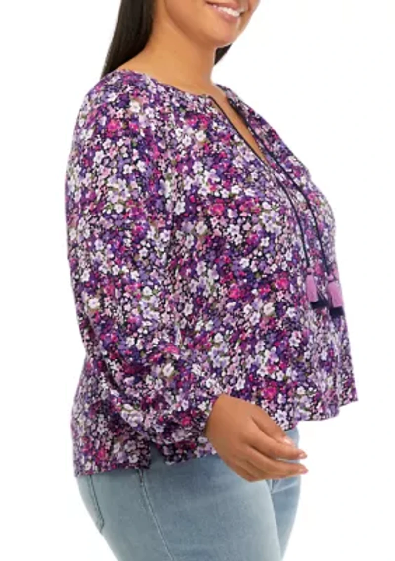 Plus Blouson Sleeve Floral Top