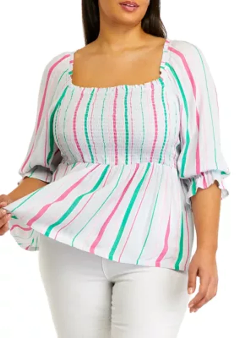 Plus Elbow Sleeve Smock Top