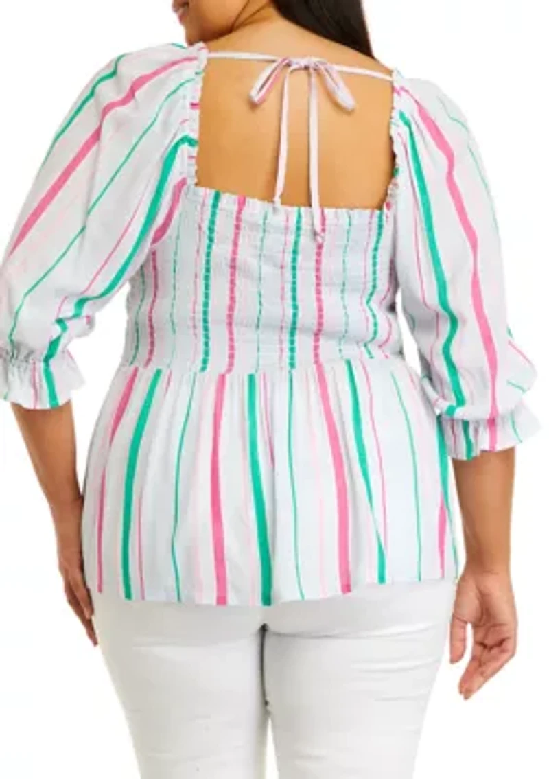 Plus Elbow Sleeve Smock Top