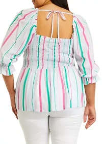 Plus Elbow Sleeve Smock Top