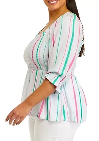 Plus Elbow Sleeve Smock Top