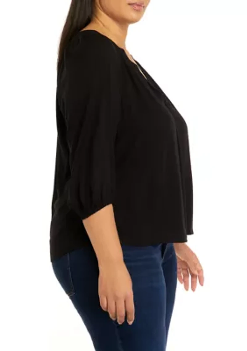 Plus 3/4 Sleeve Peasant Top