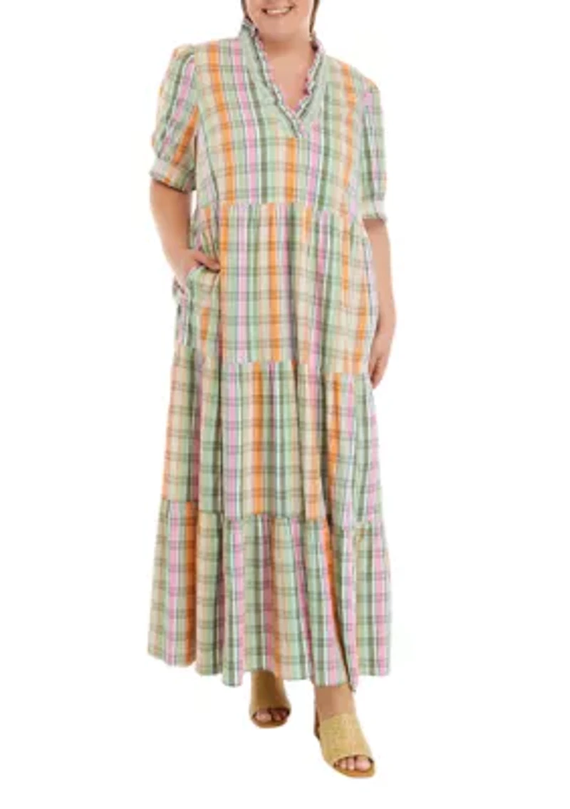 Plus Smocked Plaid Dress