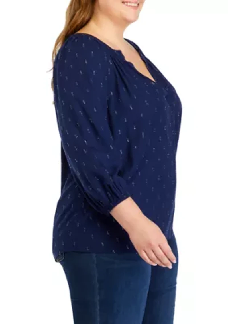 Plus Printed Peasant Top