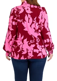 Plus Printed Ruffle Neck Top
