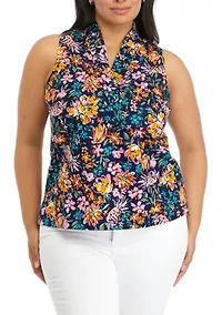Plus Printed Ruffle Neck Top