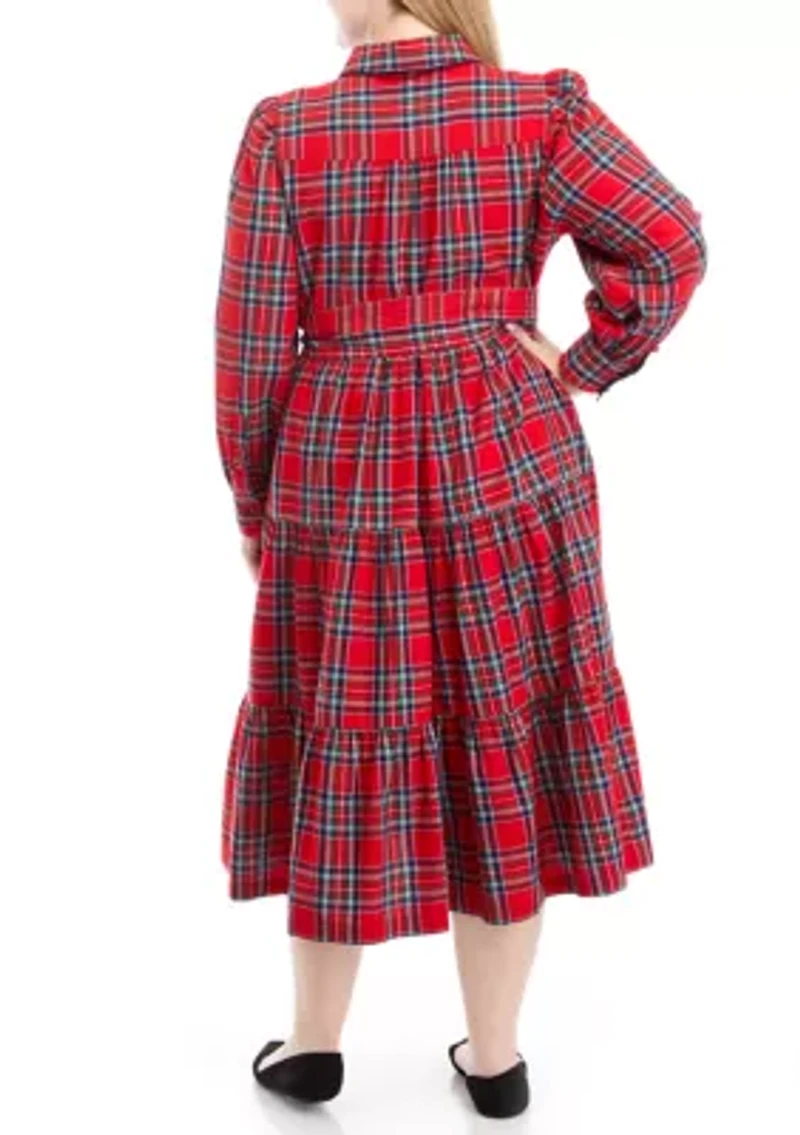 Plus Plaid Tiered Shirtdress