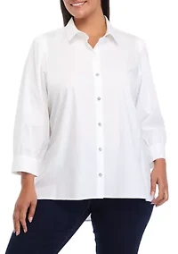 Plus 3/4 Sleeve Button Down Shirt