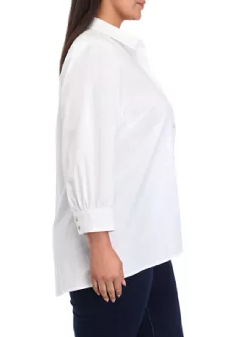 Plus 3/4 Sleeve Button Down Shirt