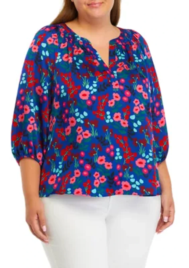 Plus Blouson Sleeve Animal Print Top