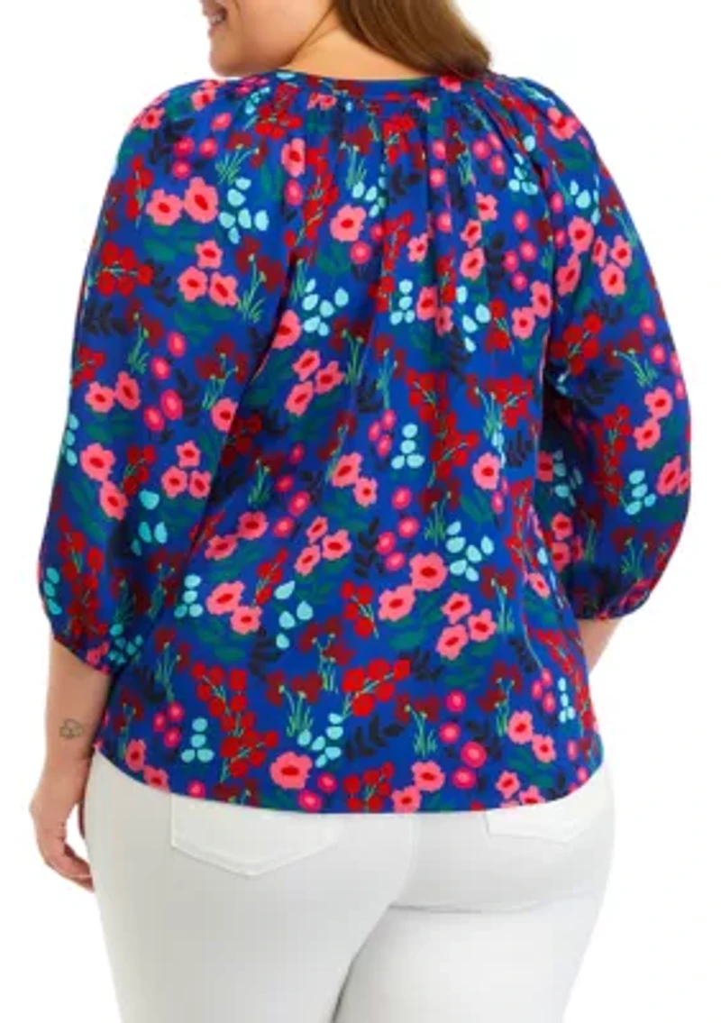Plus Blouson Sleeve Animal Print Top