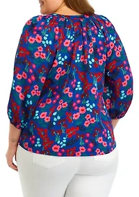 Plus Blouson Sleeve Animal Print Top