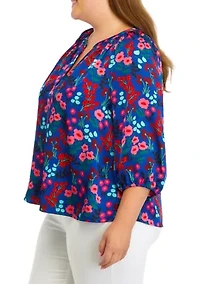 Plus Blouson Sleeve Animal Print Top