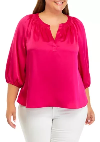 Plus Satin Peasant Top