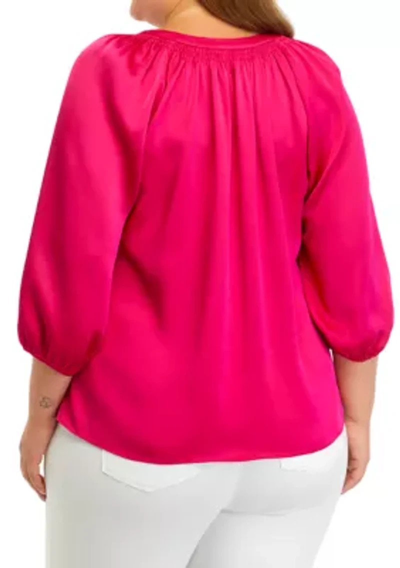 Plus Satin Peasant Top