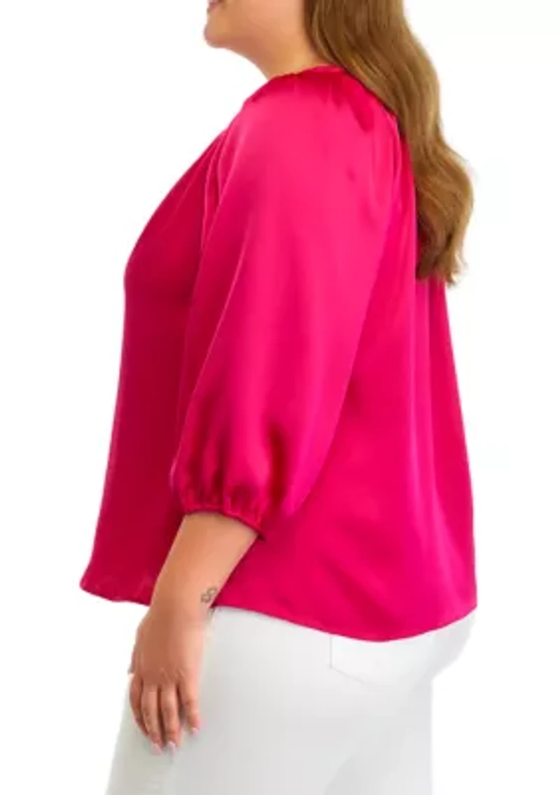 Plus Satin Peasant Top