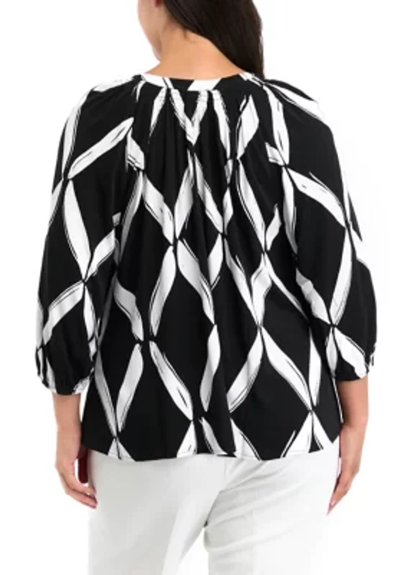Plus Printed Peasant Blouse