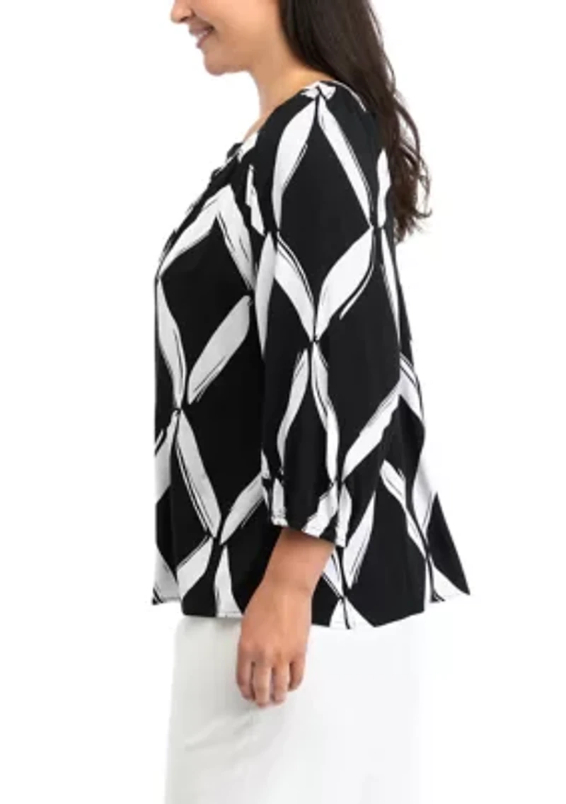 Plus Printed Peasant Blouse