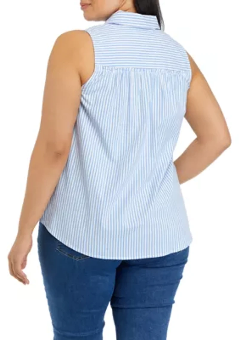 Plus Sleeves Yarn Dyed Boyfriend Top