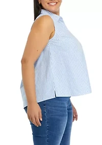 Plus Sleeves Yarn Dyed Boyfriend Top