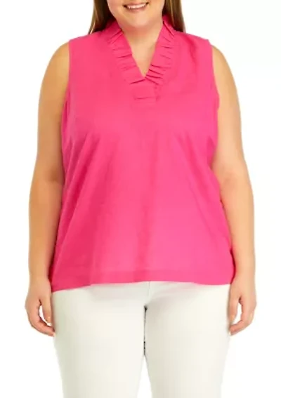 Plus Sleeveless Ruffle Neck Top