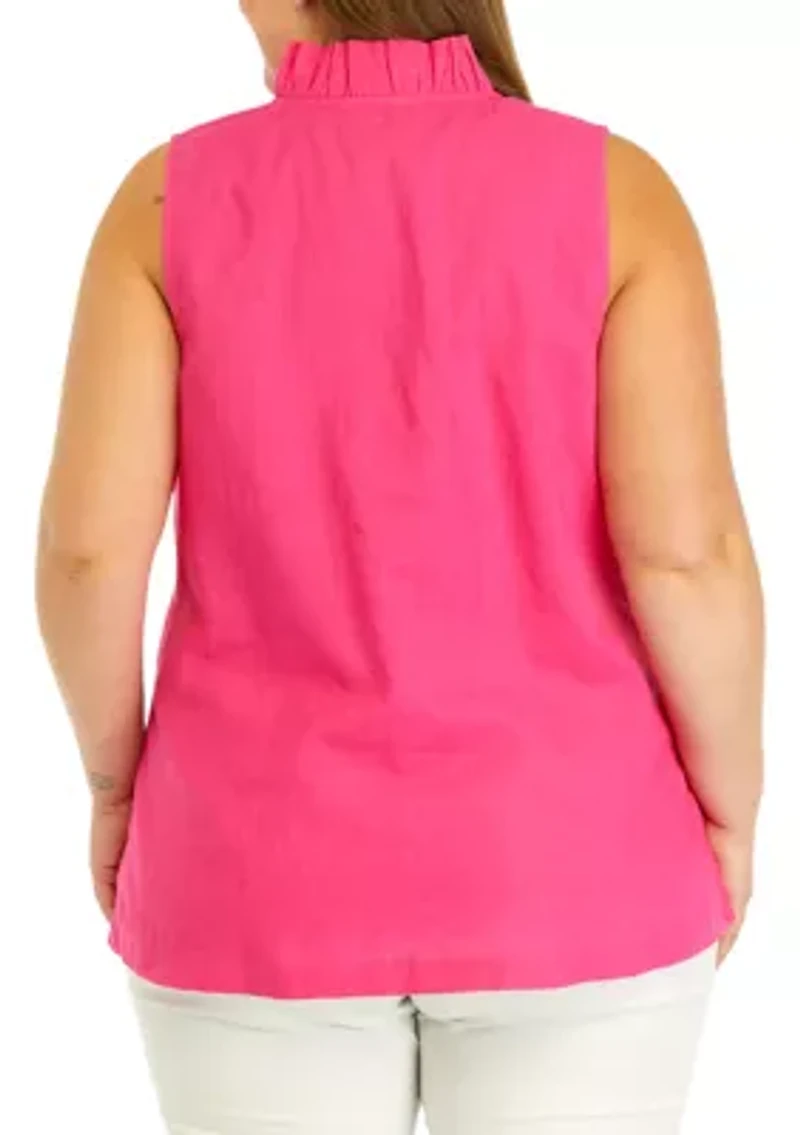 Plus Sleeveless Ruffle Neck Top