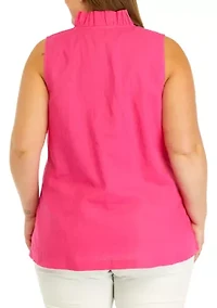 Plus Sleeveless Ruffle Neck Top
