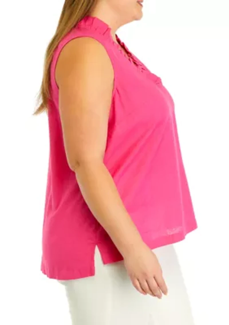 Plus Sleeveless Ruffle Neck Top
