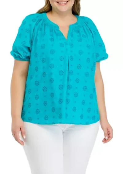 Plus Solid Knit Peasant Top