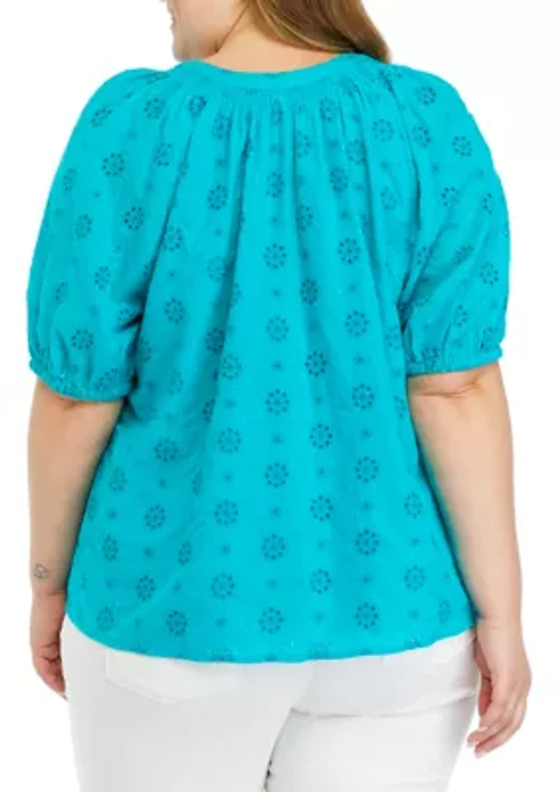 Plus Solid Knit Peasant Top