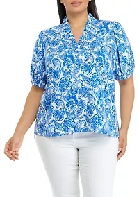 Plus Printed Ruffle Top