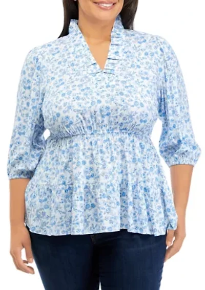 Plus Tiered Printed Ruffle Top
