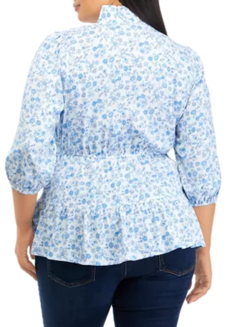 Plus Tiered Printed Ruffle Top