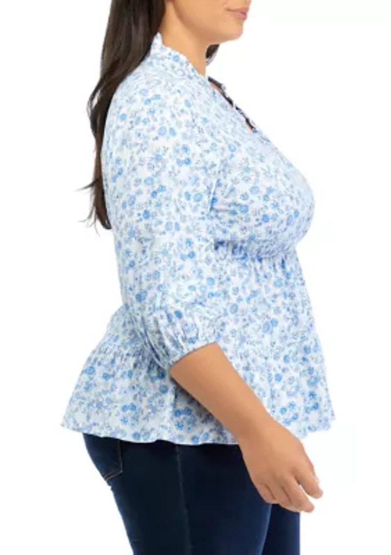 Plus Tiered Printed Ruffle Top