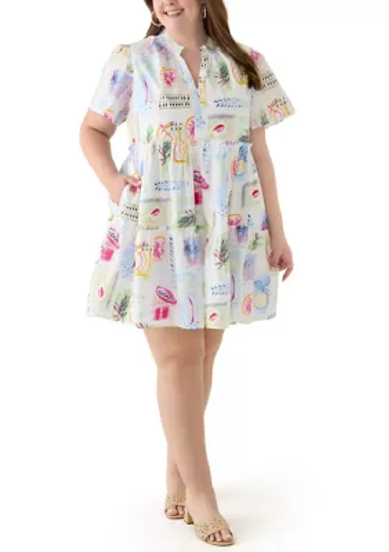 Plus Printed Peasant Dress