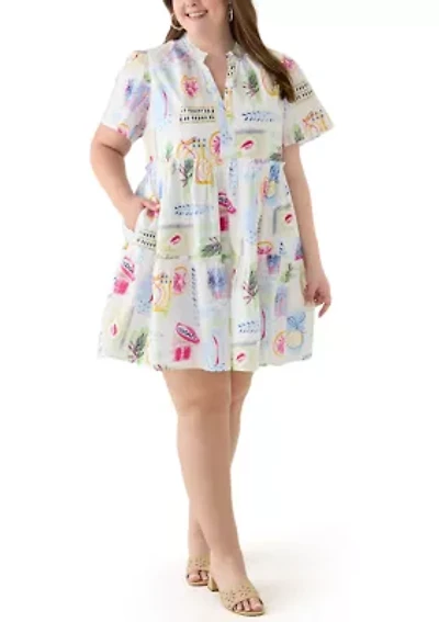 Plus Printed Peasant Dress