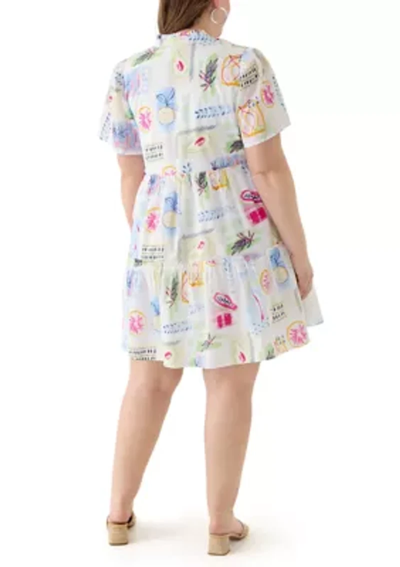 Plus Printed Peasant Dress