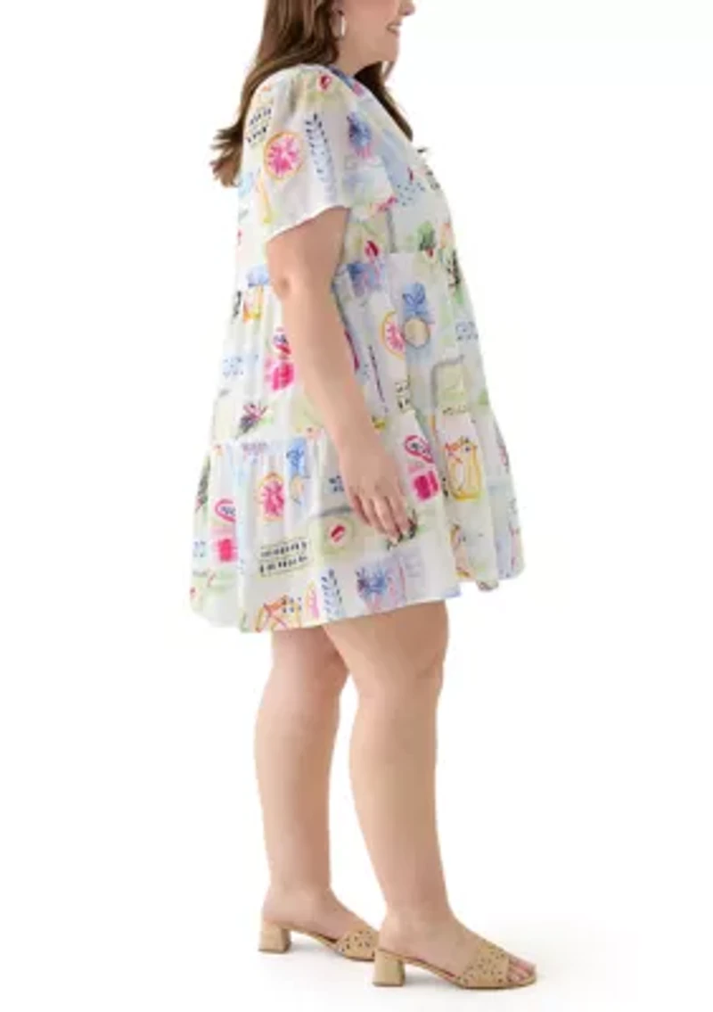 Plus Printed Peasant Dress