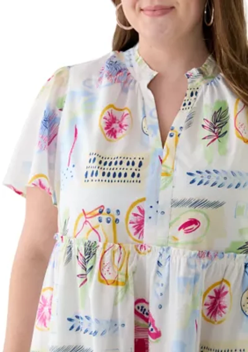 Plus Printed Peasant Dress
