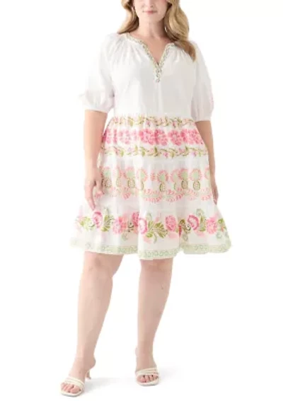 Plus Short Sleeve Poplin Peasant Dress