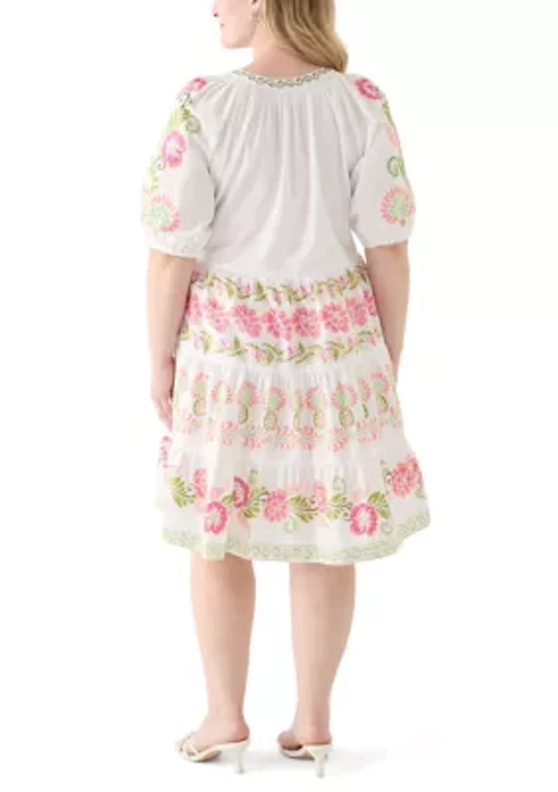 Plus Short Sleeve Poplin Peasant Dress