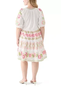 Plus Short Sleeve Poplin Peasant Dress